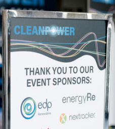 A sign from ACP's CLEANPOWER Conference displaying conference sponsor logos.